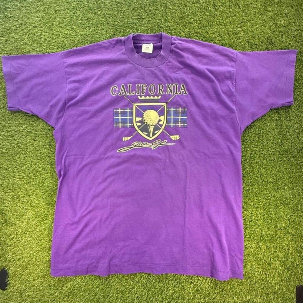 Vintage 90s California Golf T Shirt Mens XXL Purple Single Stitch Made in USA